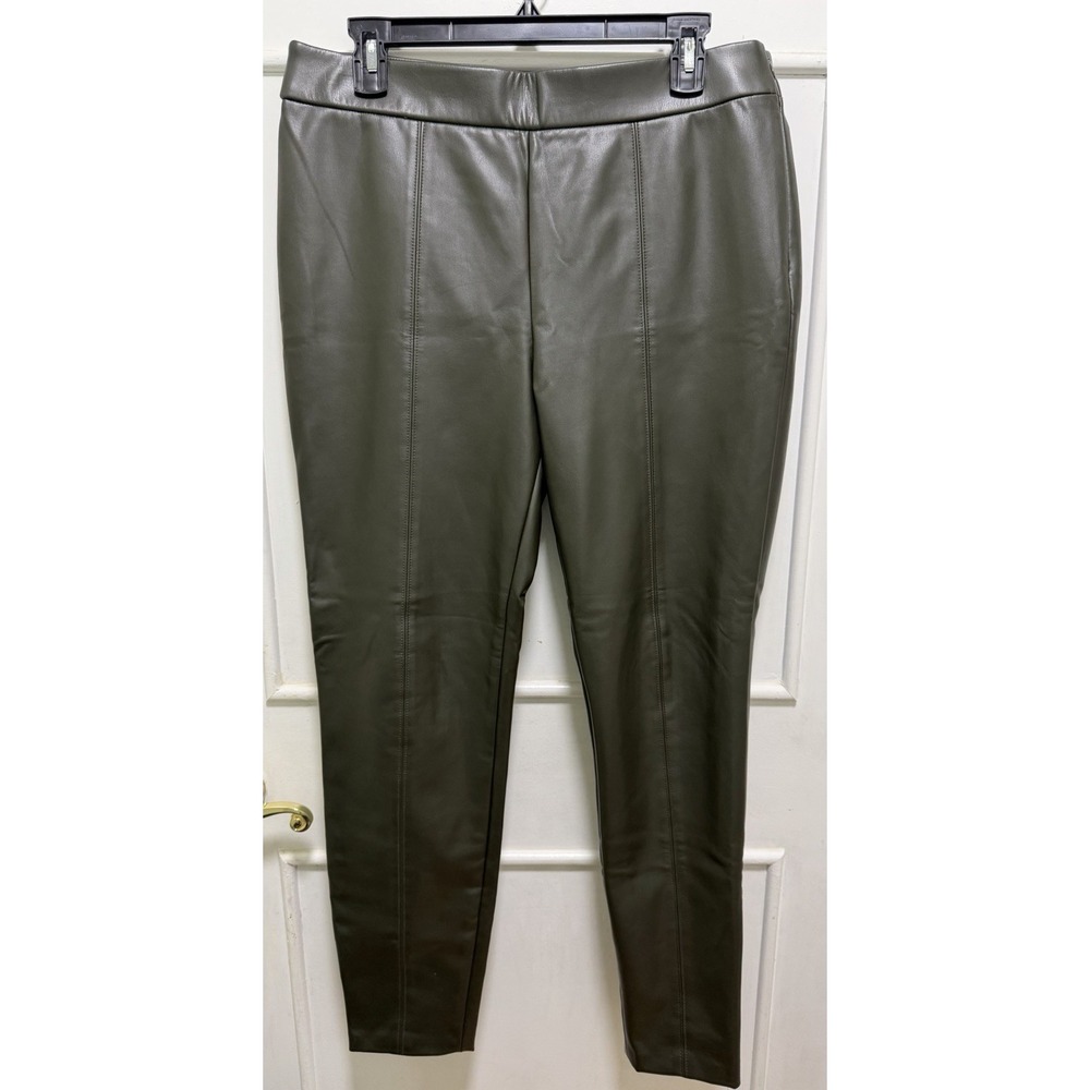 Talbots Leggings Pants Womens Sz 10 Olive Green Portland Faux Leather High Rise